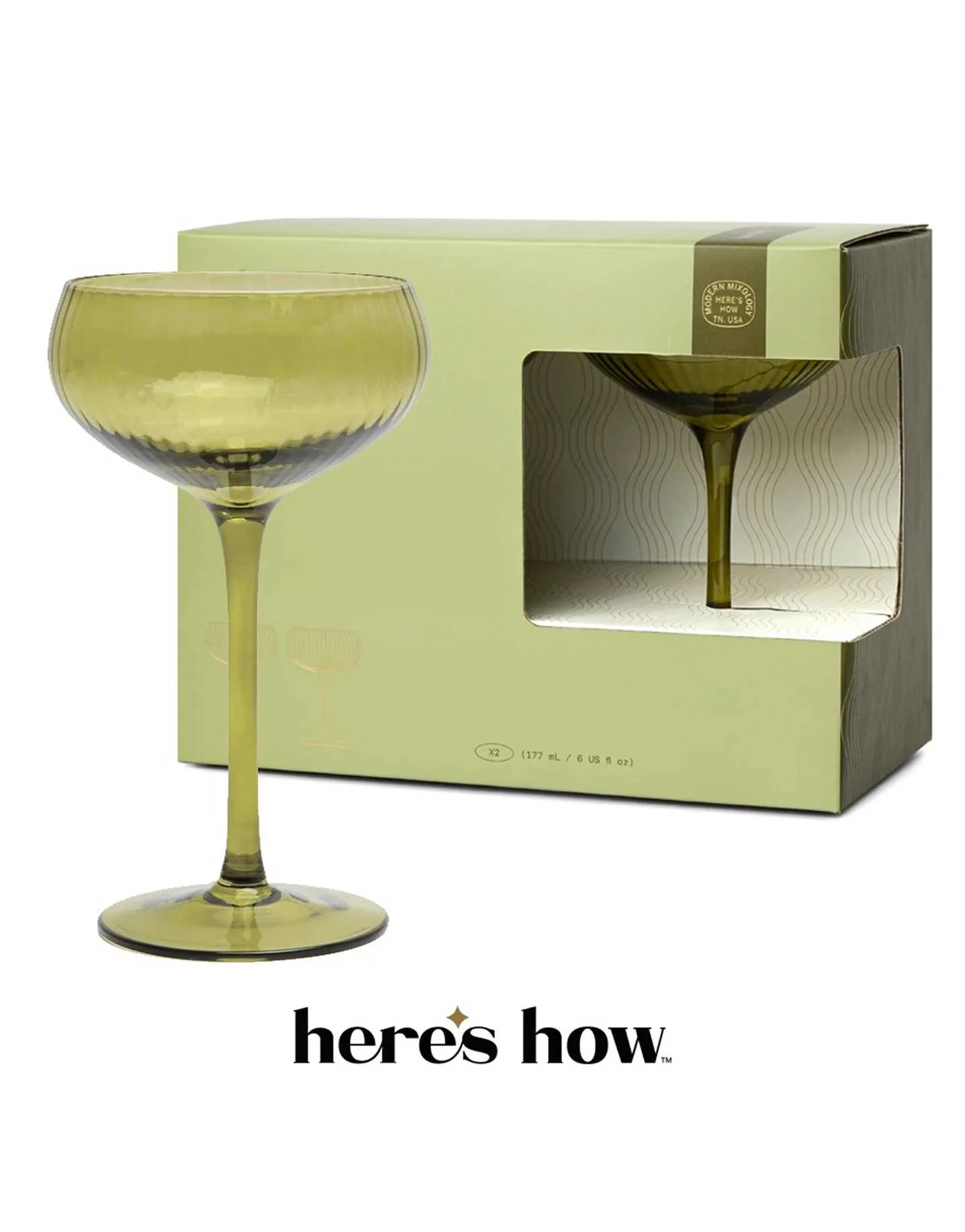 *The Lou Coupe Glass - Set of 2 Olive *The Lou Coupe Glass - Set of 2 Olive