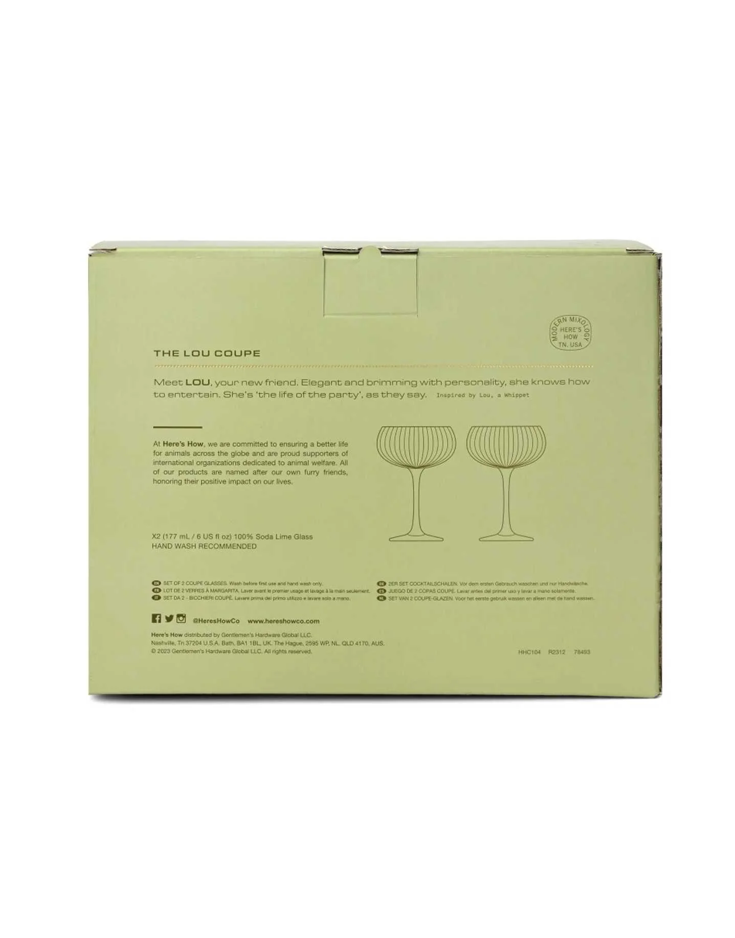 *The Lou Coupe Glass - Set of 2 Olive *The Lou Coupe Glass - Set of 2 Olive