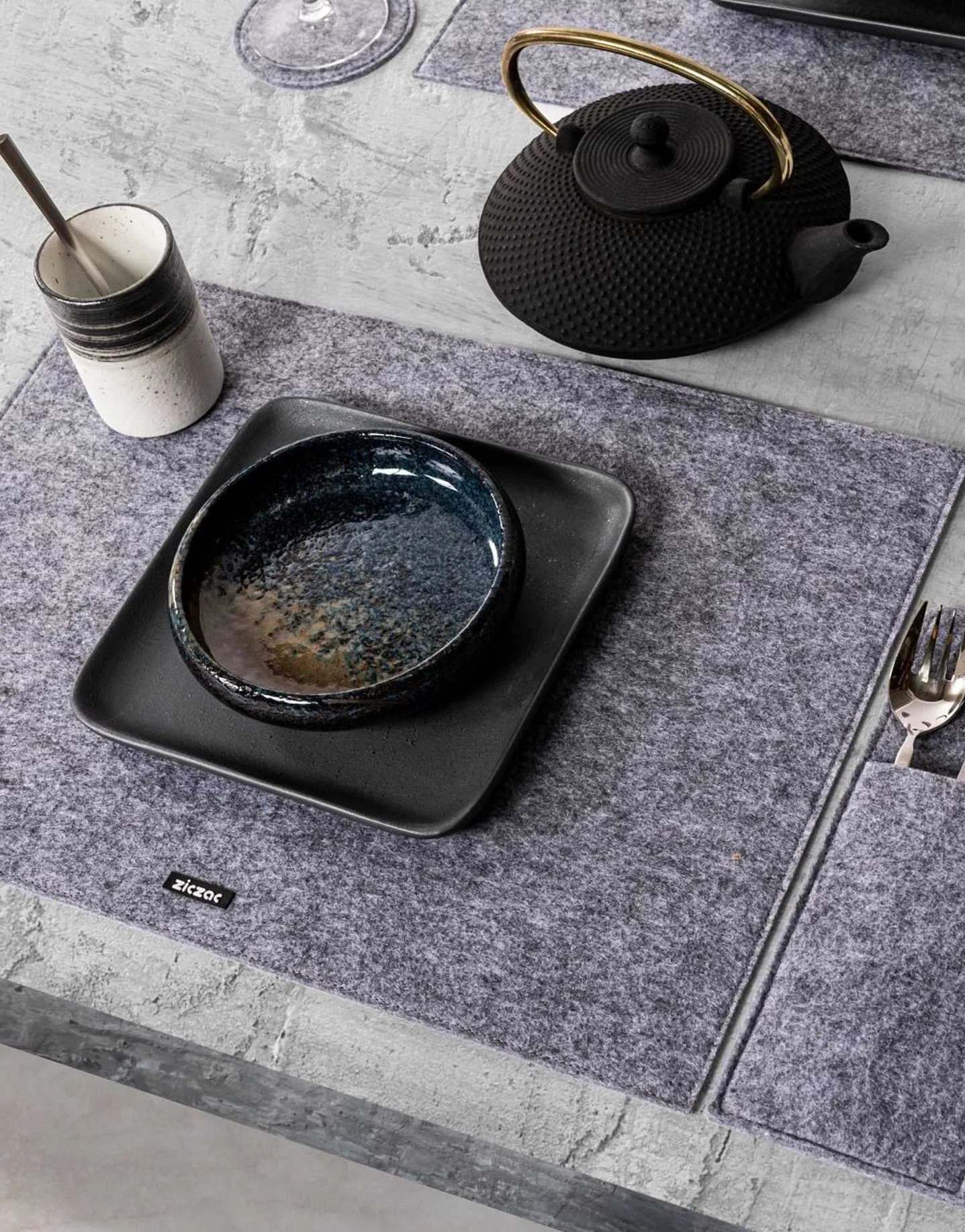 Tiseco - Coaster, Gray, Nuno, 1 CM, 4pcs Tiseco - Coaster, Gray, Nuno, 1 CM, 4pcs