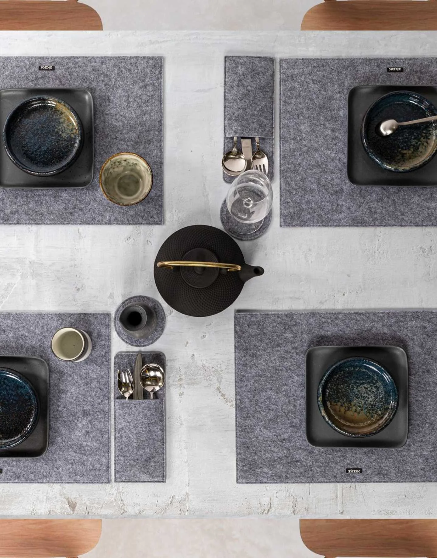 Tiseco - Coaster, Gray, Nuno, 1 CM, 4pcs Tiseco - Coaster, Gray, Nuno, 1 CM, 4pcs