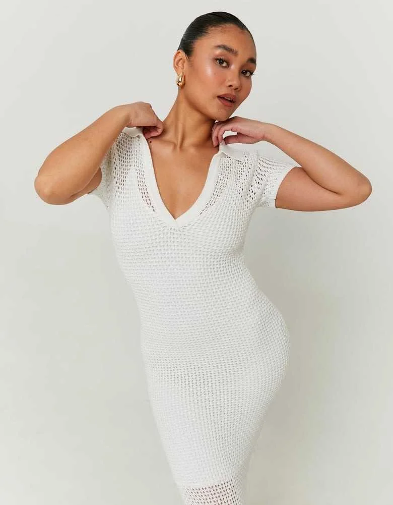 Tally Weijl - White Crochet Polo Dress Tally Weijl - White Crochet Polo Dress