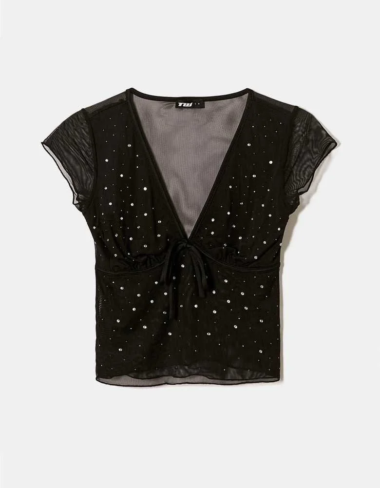 Tally Weijl - Black Mesh Top with Strass Tally Weijl - Black Mesh Top with Strass