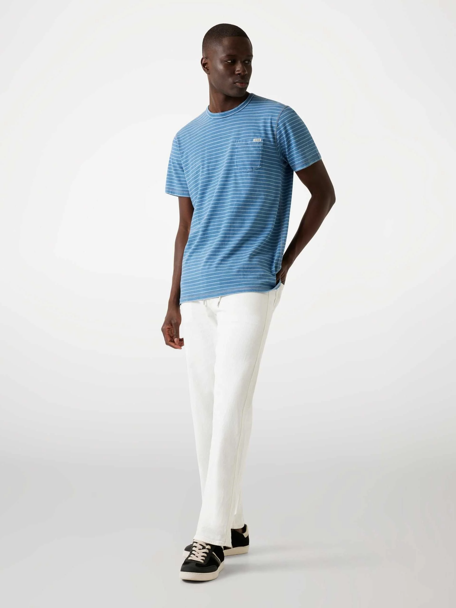 GUESS - SS CN INDIGO STRIPES TEE GUESS - SS CN INDIGO STRIPES TEE