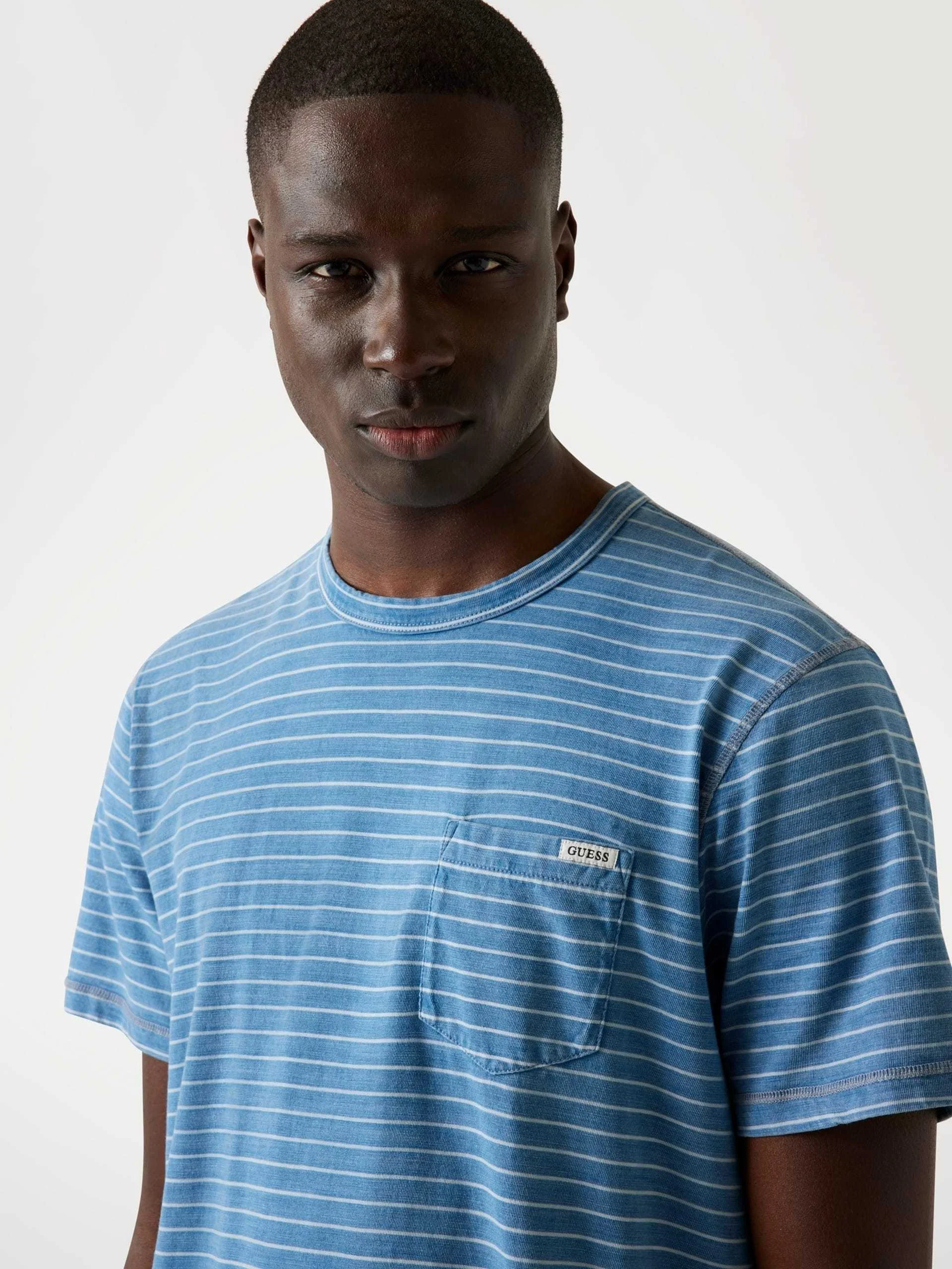 GUESS - SS CN INDIGO STRIPES TEE GUESS - SS CN INDIGO STRIPES TEE