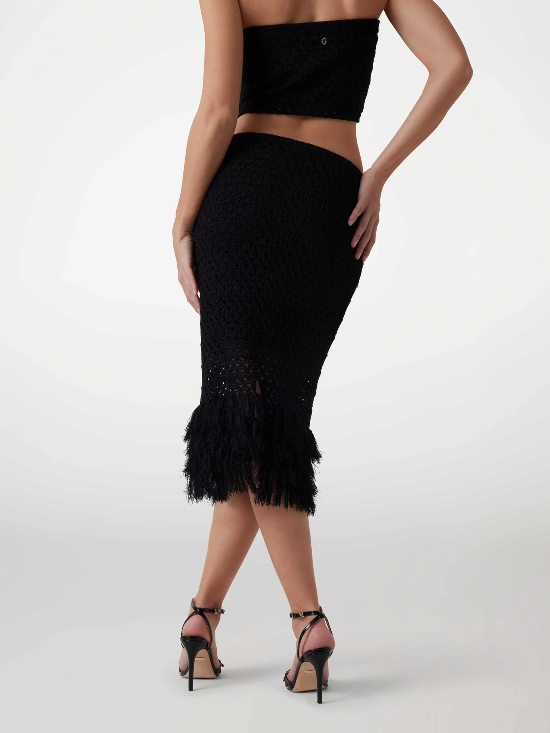 GUESS - LUCA FRINGED HEM MIDI SKIRT GUESS - LUCA FRINGED HEM MIDI SKIRT