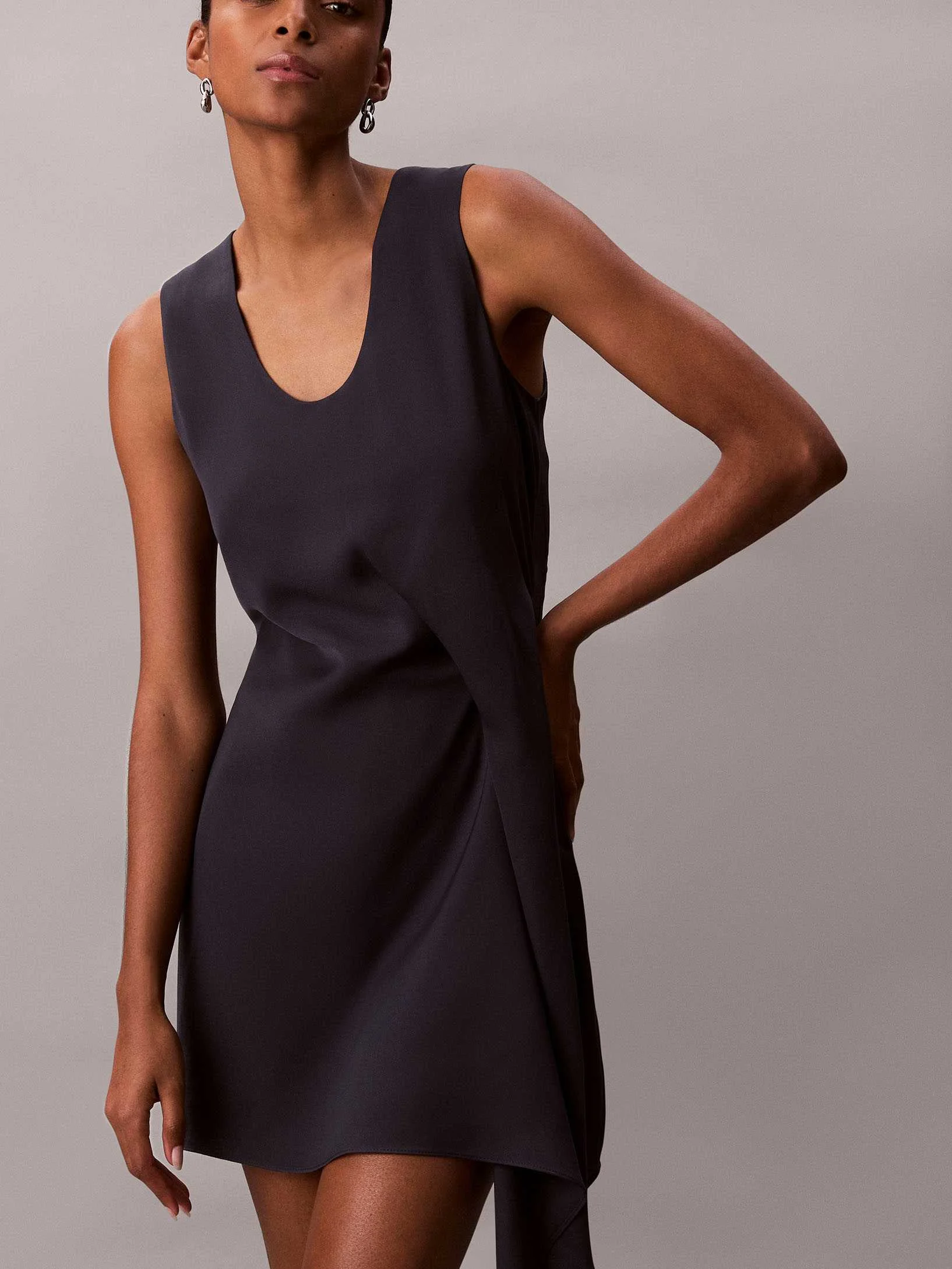 CALVIN KLEIN - Crepe Dress w/ Drape CALVIN KLEIN - Crepe Dress w/ Drape