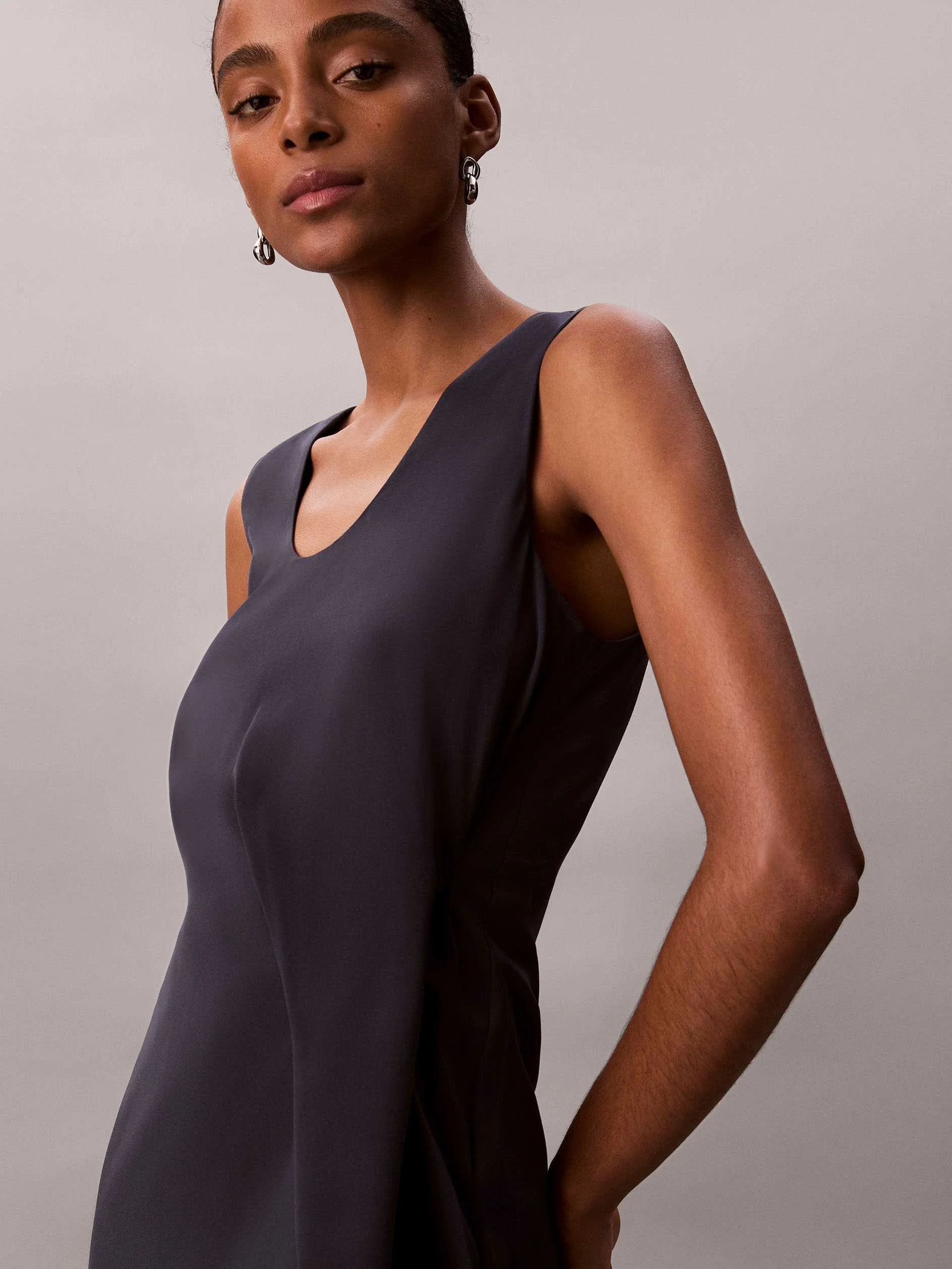 CALVIN KLEIN - Crepe Dress w/ Drape CALVIN KLEIN - Crepe Dress w/ Drape