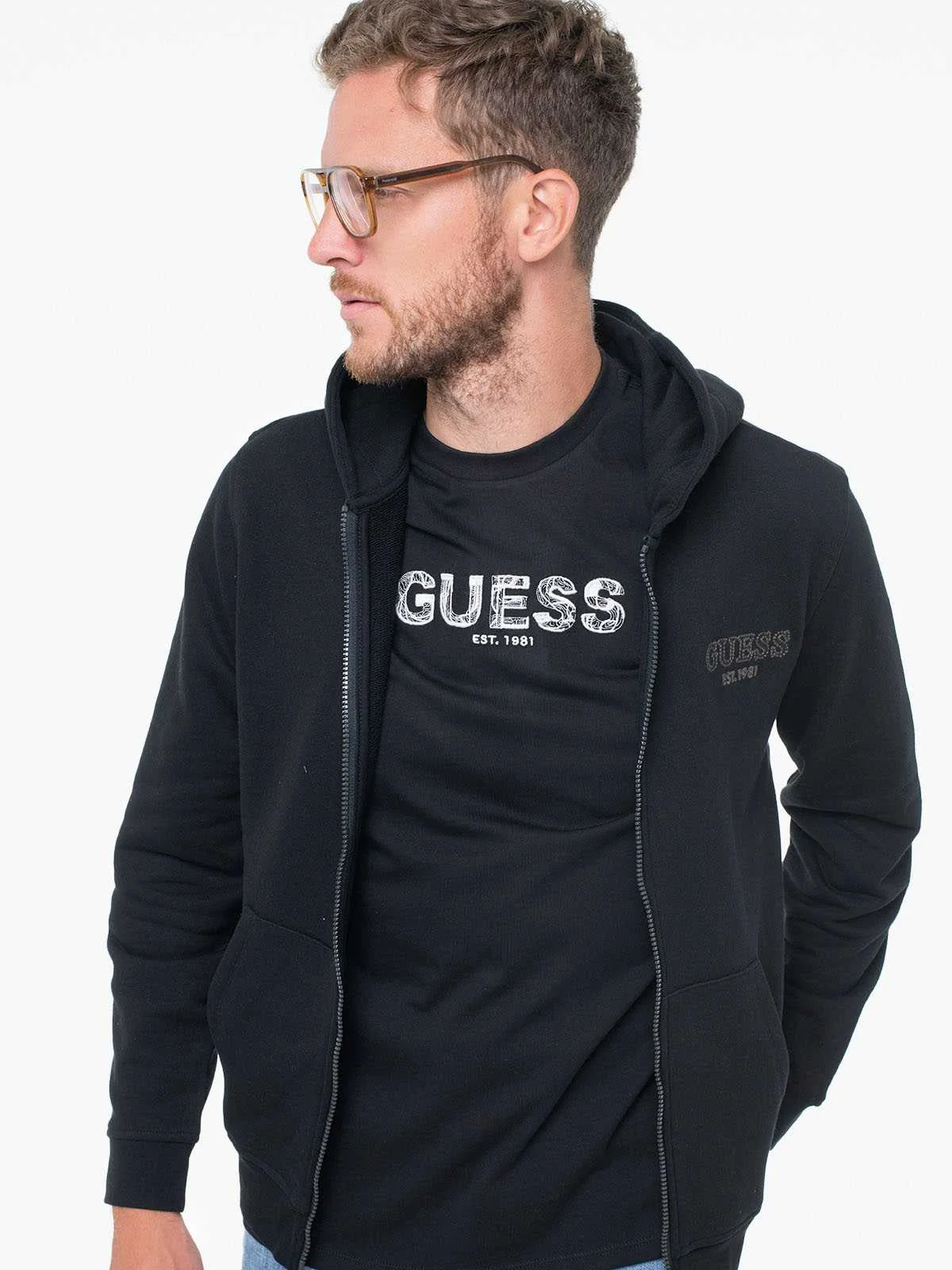 GUESS - BASIC HOODIE ZIP SWEATSHIRT GUESS - BASIC HOODIE ZIP SWEATSHIRT