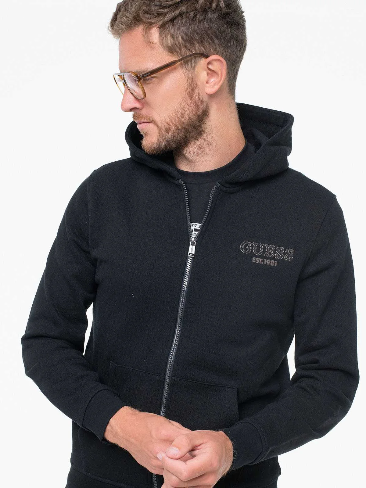 GUESS - BASIC HOODIE ZIP SWEATSHIRT GUESS - BASIC HOODIE ZIP SWEATSHIRT