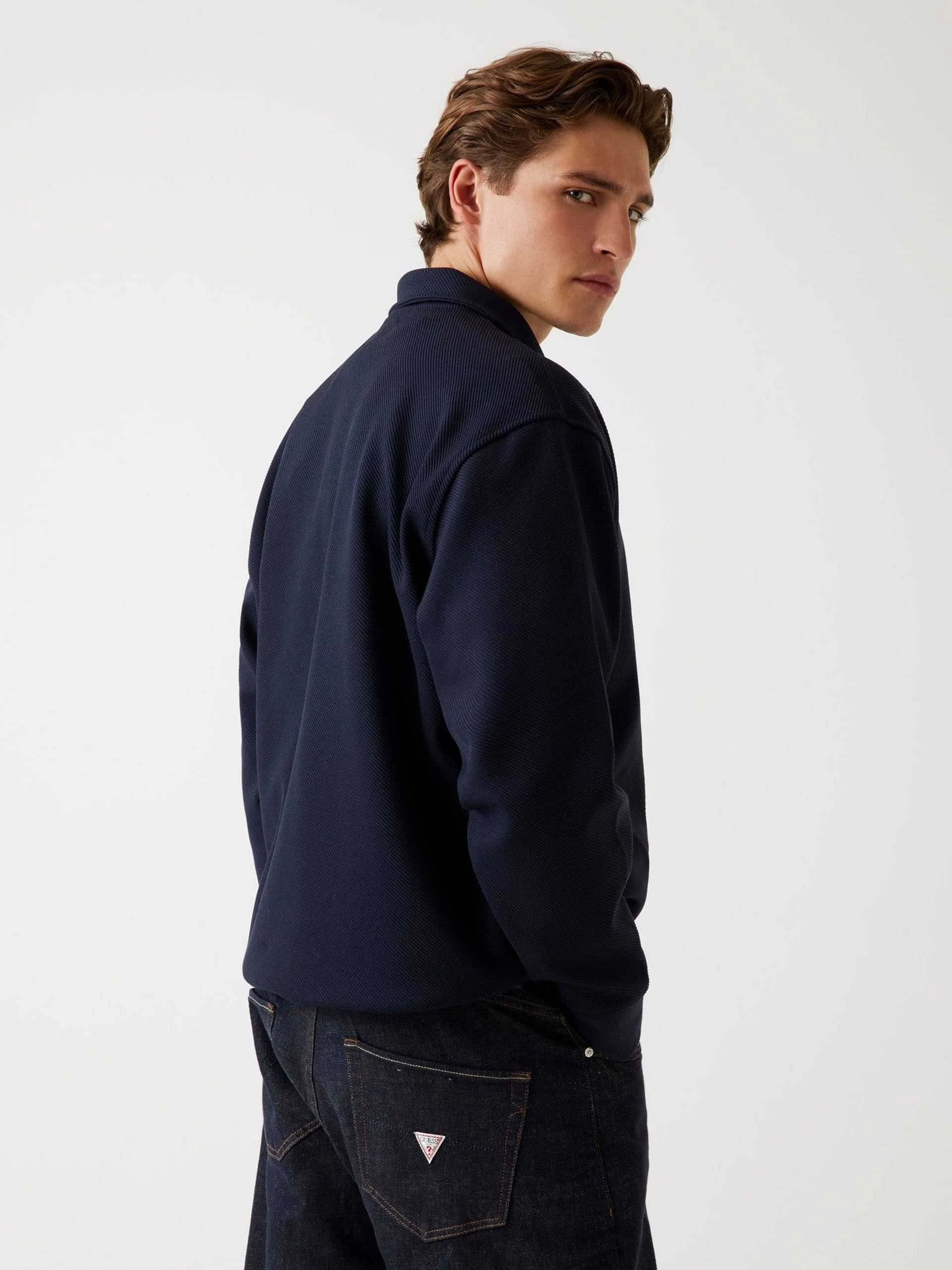 GUESS - HARRIS TWILL ZIP MOCK NECK GUESS - HARRIS TWILL ZIP MOCK NECK