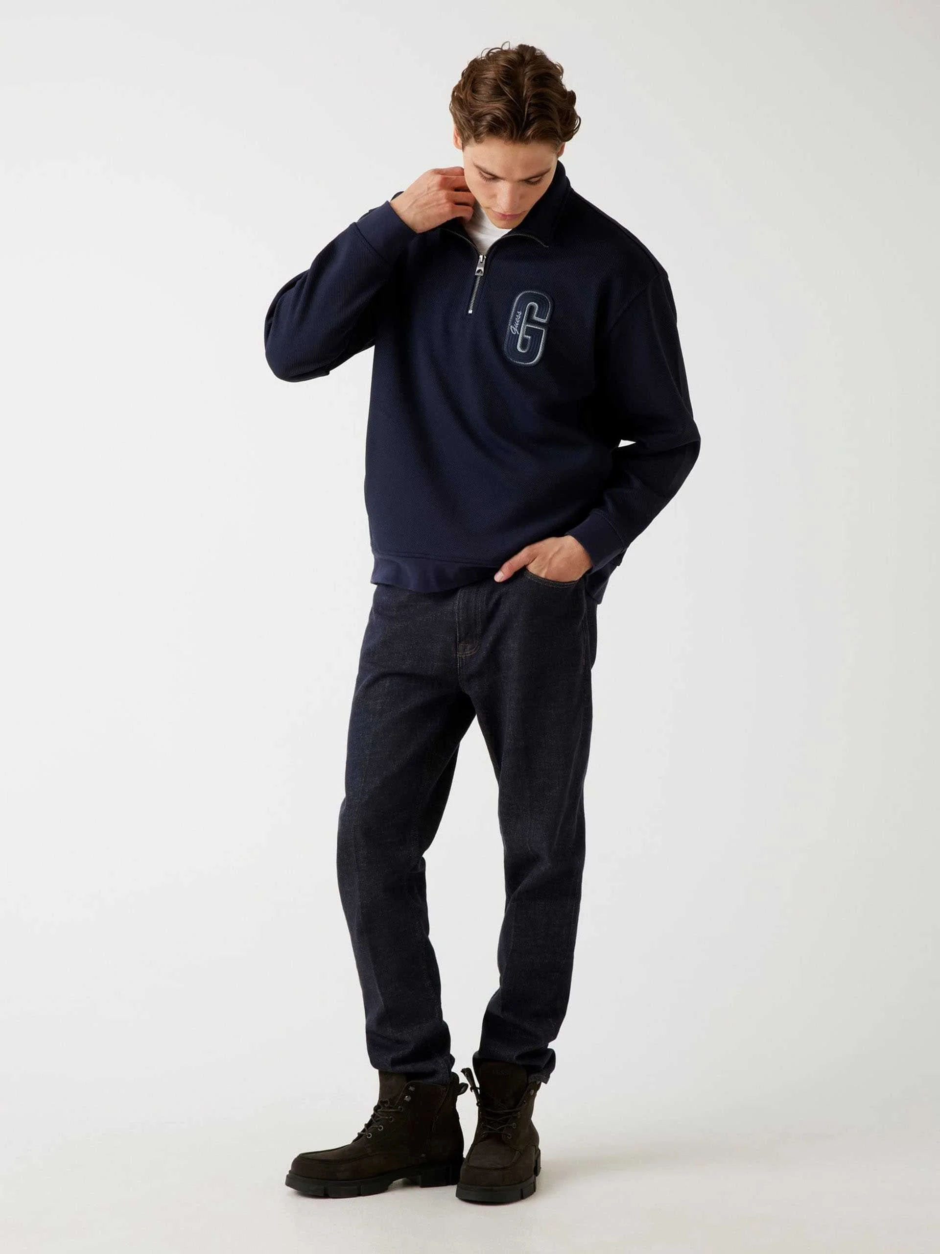 GUESS - HARRIS TWILL ZIP MOCK NECK GUESS - HARRIS TWILL ZIP MOCK NECK