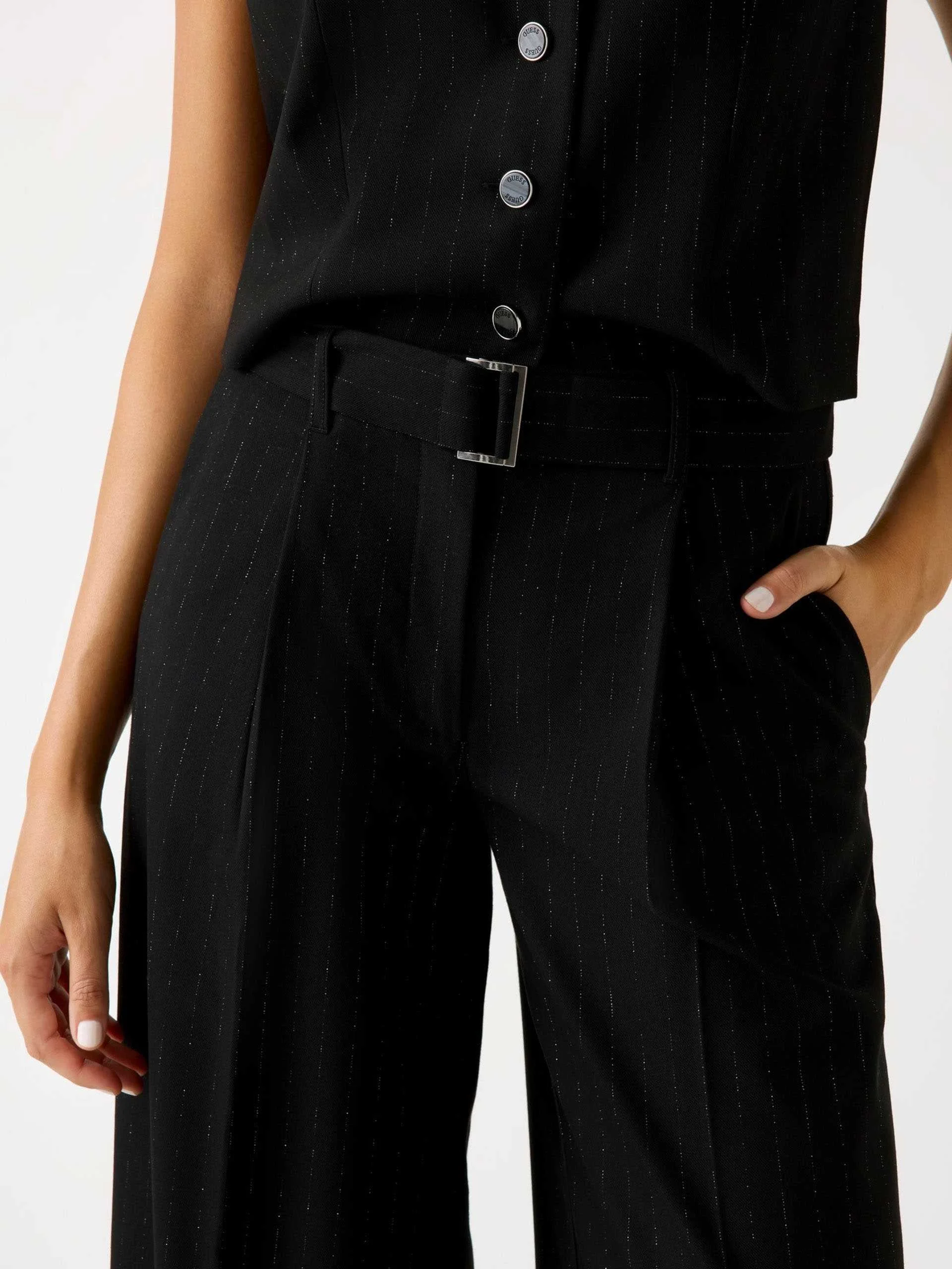 GUESS - ZANITA PIN STRIPE RELAXED PANT GUESS - ZANITA PIN STRIPE RELAXED PANT