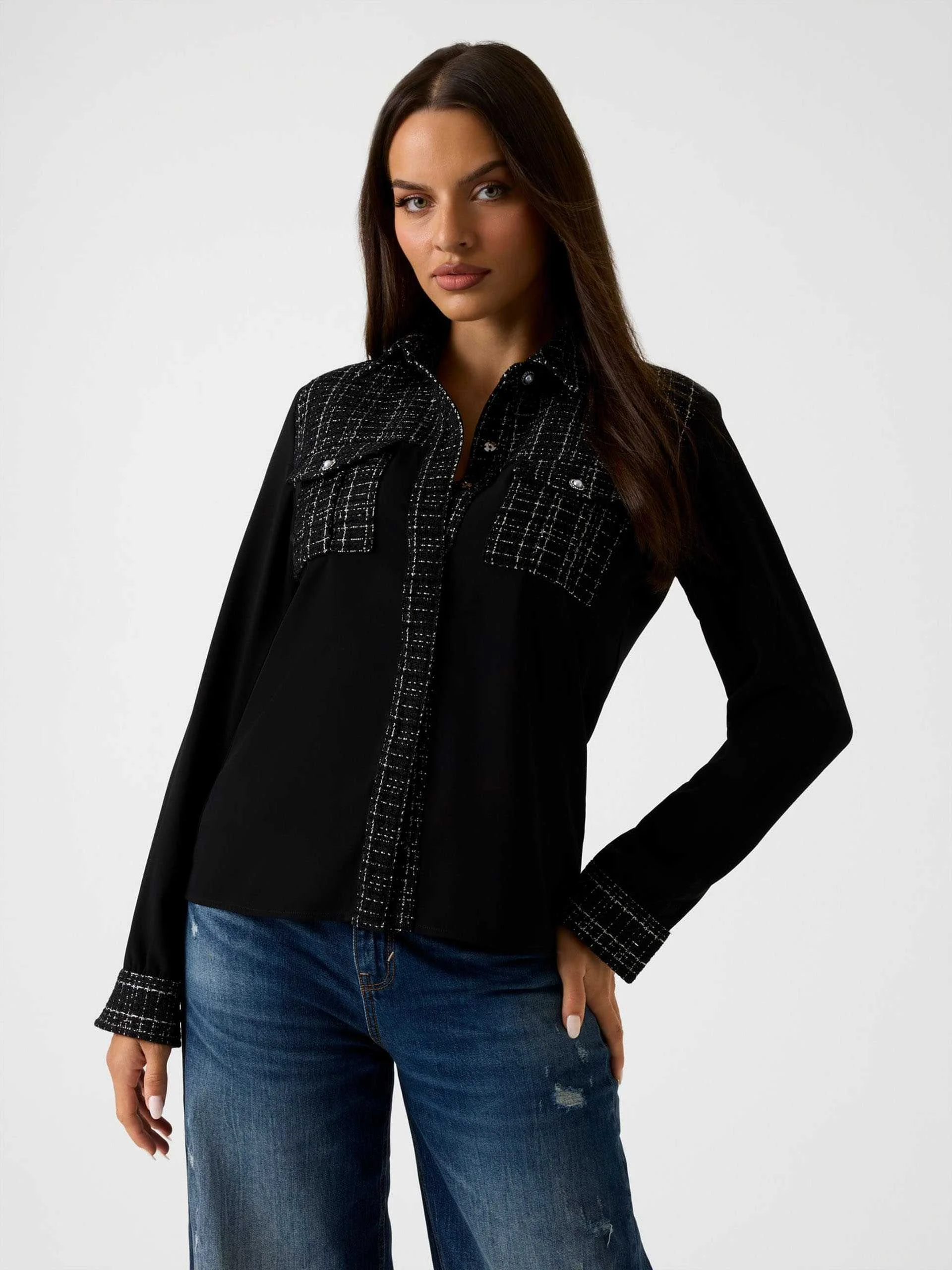 GUESS - SANDRA MIX TWEED SHIRT GUESS - SANDRA MIX TWEED SHIRT