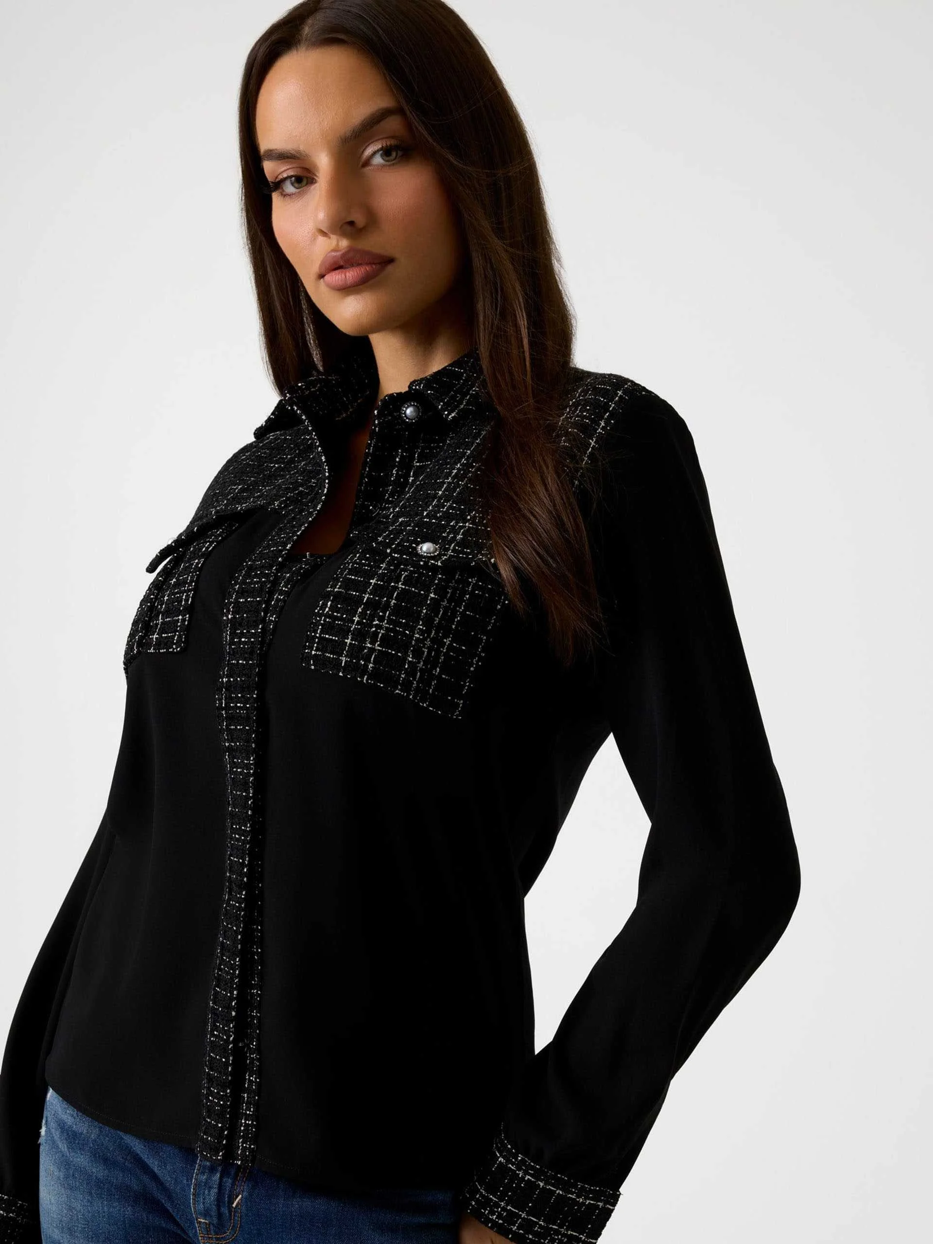 GUESS - SANDRA MIX TWEED SHIRT GUESS - SANDRA MIX TWEED SHIRT