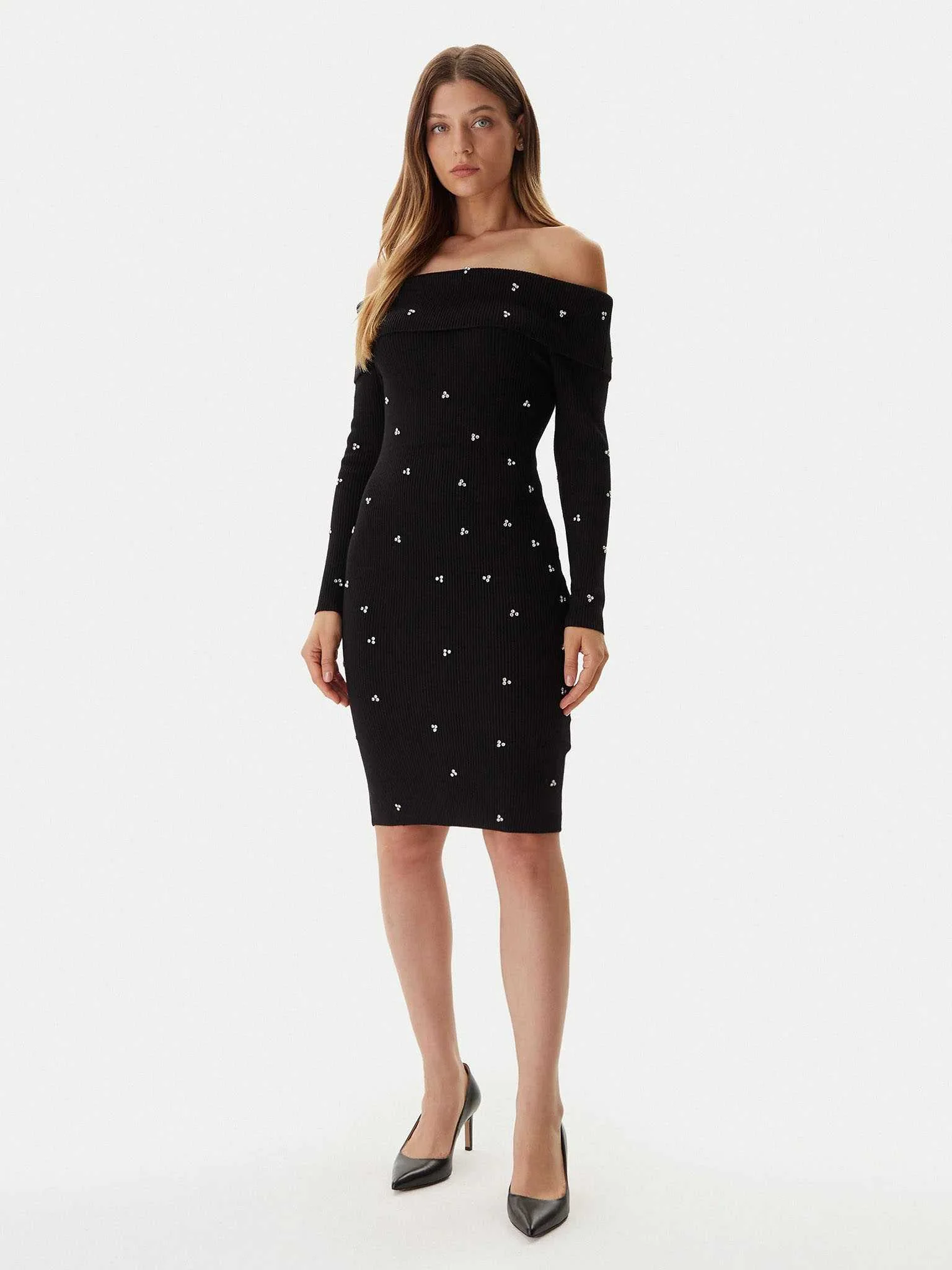 GUESS - LS OFF SHOULDER ALISHA RIB DRS GUESS - LS OFF SHOULDER ALISHA RIB DRS