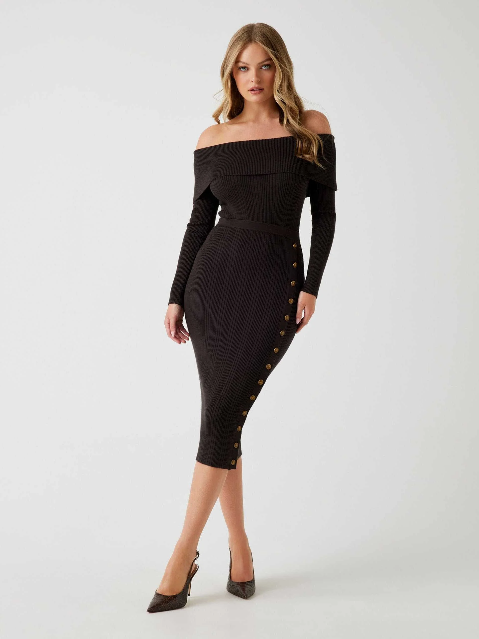 GUESS - LS OFF SHOULDER MORO RIB DRESS GUESS - LS OFF SHOULDER MORO RIB DRESS