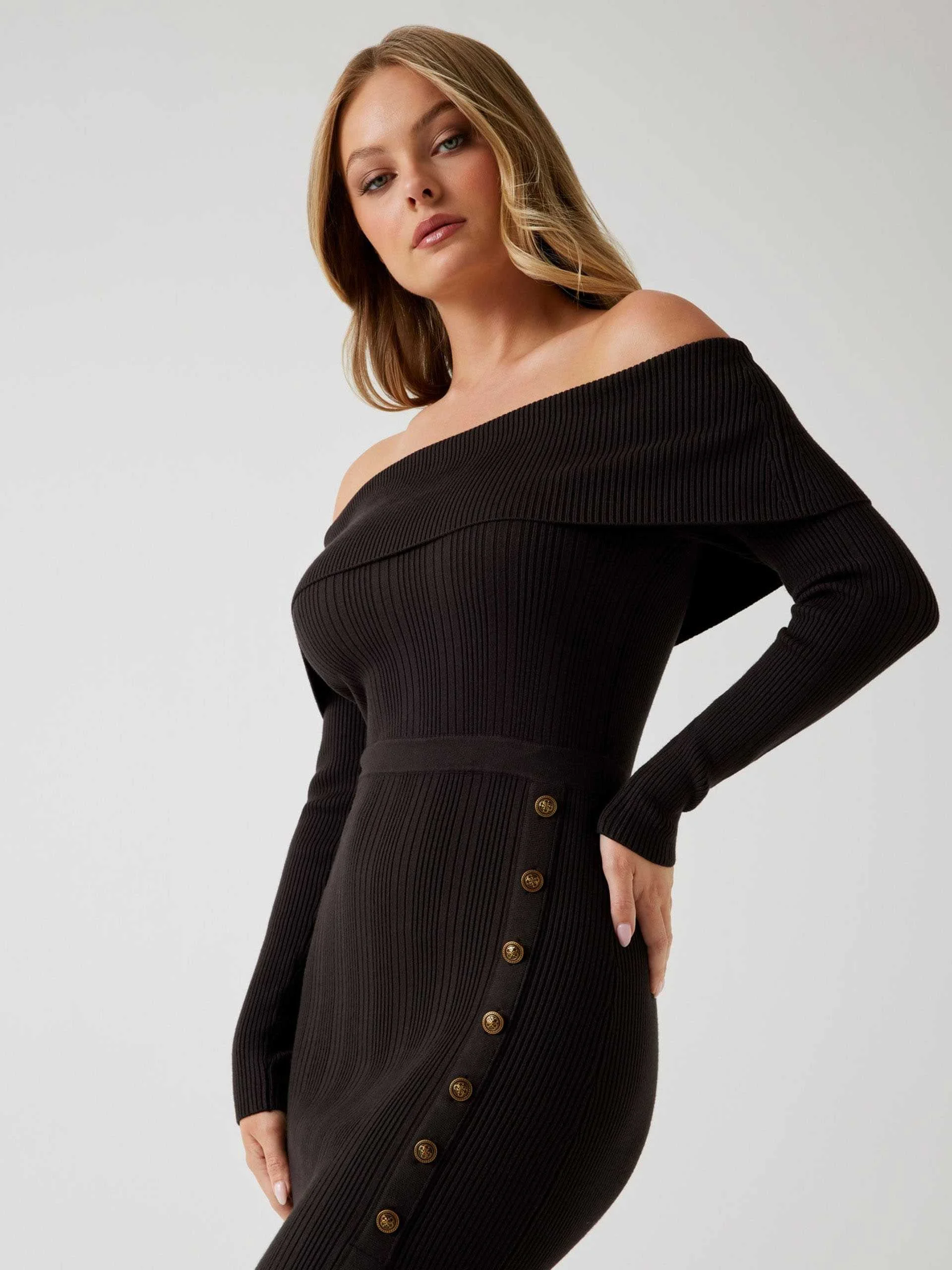 GUESS - LS OFF SHOULDER MORO RIB DRESS GUESS - LS OFF SHOULDER MORO RIB DRESS
