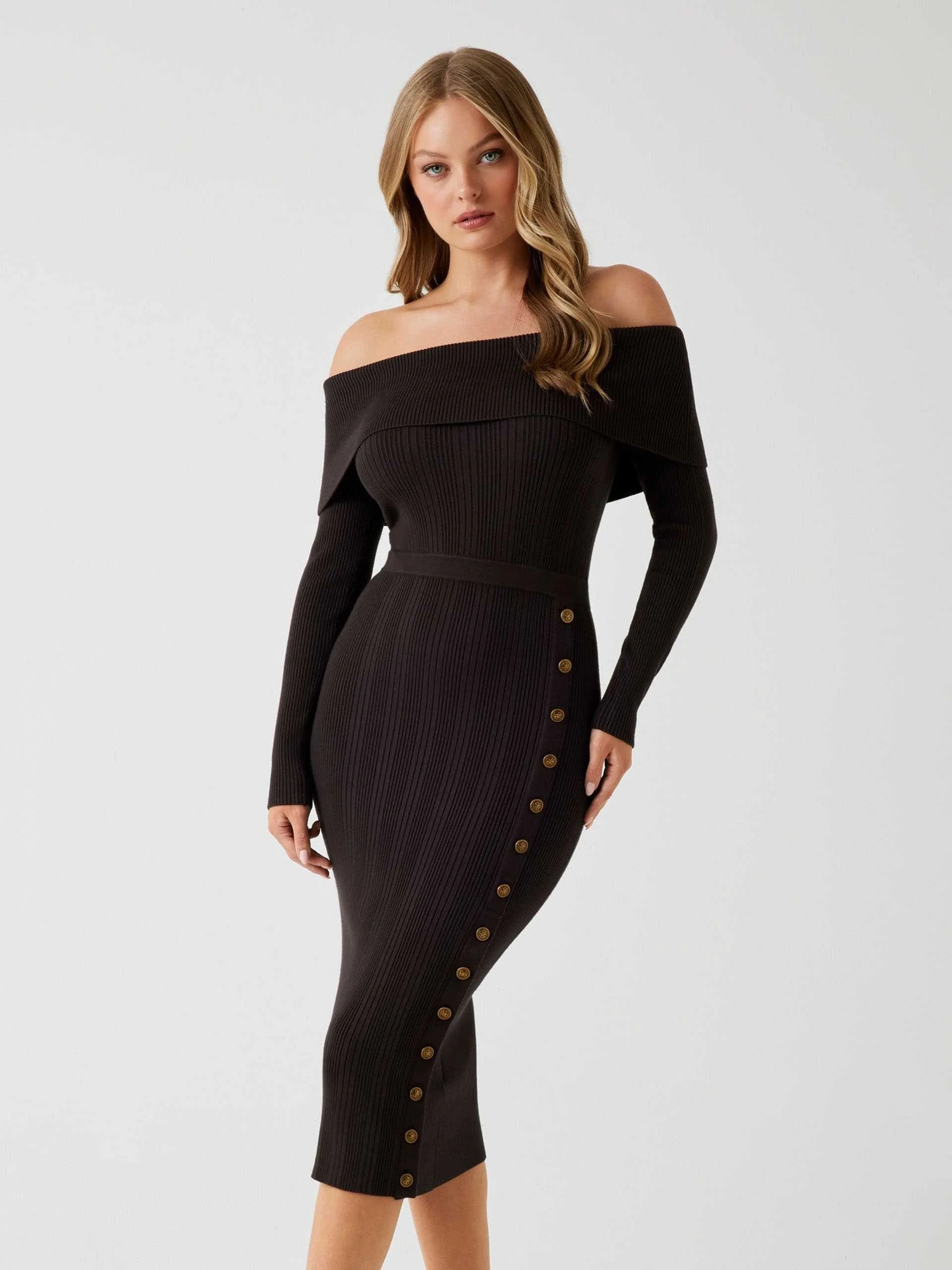 GUESS - LS OFF SHOULDER MORO RIB DRESS GUESS - LS OFF SHOULDER MORO RIB DRESS