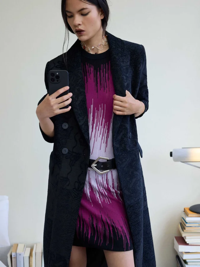 DESIGUAL - Black textured coat 2