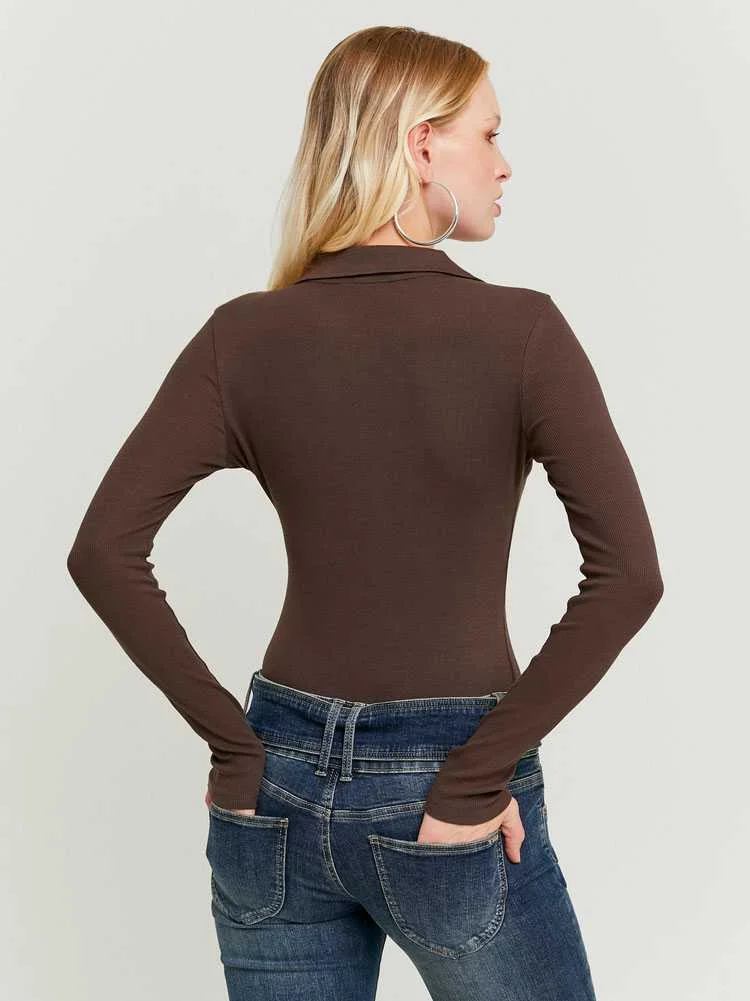 Tally Weijl - Brown V‑Neck Bodysuit Tally Weijl - Brown V‑Neck Bodysuit