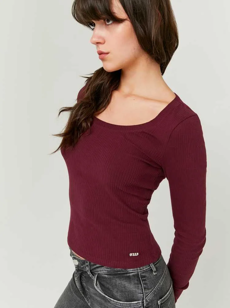 Tally Weijl - Burgundy Basic T‑shirt Tally Weijl - Burgundy Basic T‑shirt