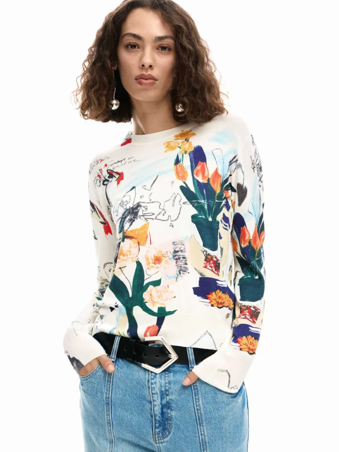DESIGUAL - Thin sweater plants