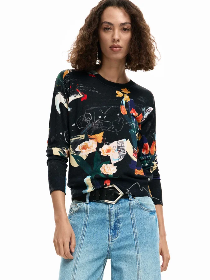 DESIGUAL - Thin sweater plants