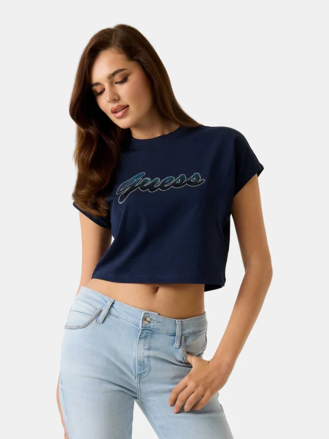 GUESS - SS CN SCRIPT CROP TEE