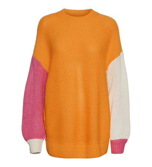 Noisy May color block sweater in orange & pink