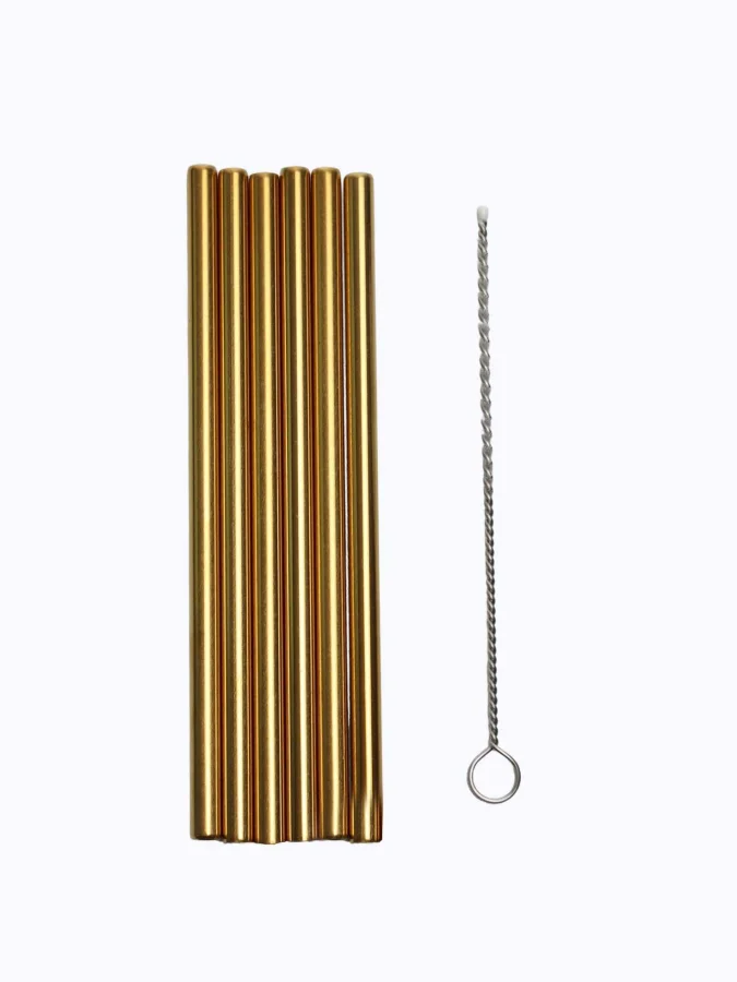 DRINKING STRAWS SET 6 GOLD CLR