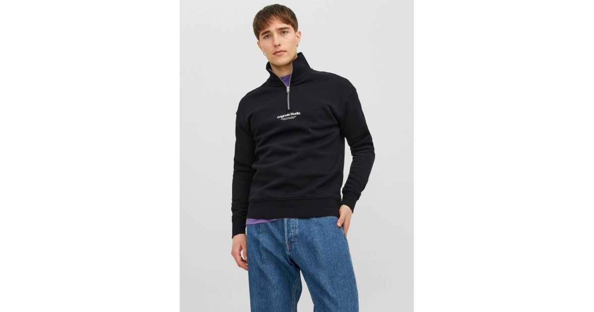 JACK & JONES Jorvesterbro Felpa Con Zip Uomo – Mezza Cerniera, Collo Alto, Taglio Ampio – Autunno Inverno (61% Poliestere, 39% Cotone)