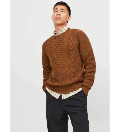 Jack & Jones cable knit turtle neck sweater in dark brown