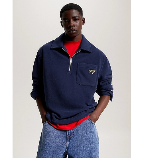 Tommy Jeans - SIGNATURE LOGO RELAXED FIT HALF-ZIP SWEATSHIRT Size XL | Rundhalsshirts