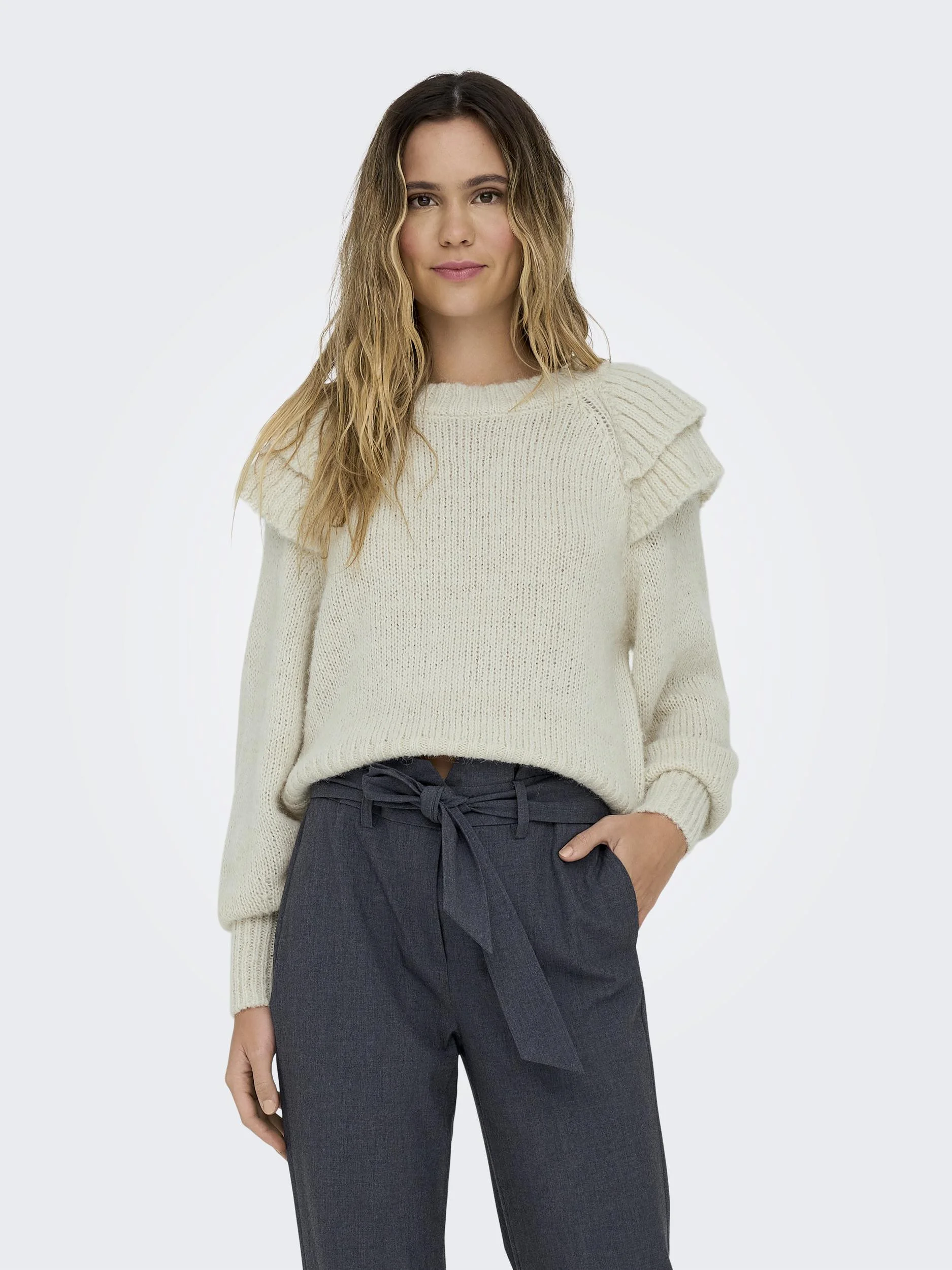 ONLY - ONLALICIA LS RUFFLE O-NECK KNT ONLY - ONLALICIA LS RUFFLE O-NECK KNT