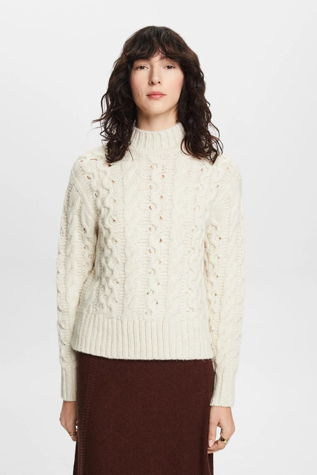 ESPRIT - Cable-Knit Wool-Blend Sweater ESPRIT - Cable-Knit Wool-Blend Sweater