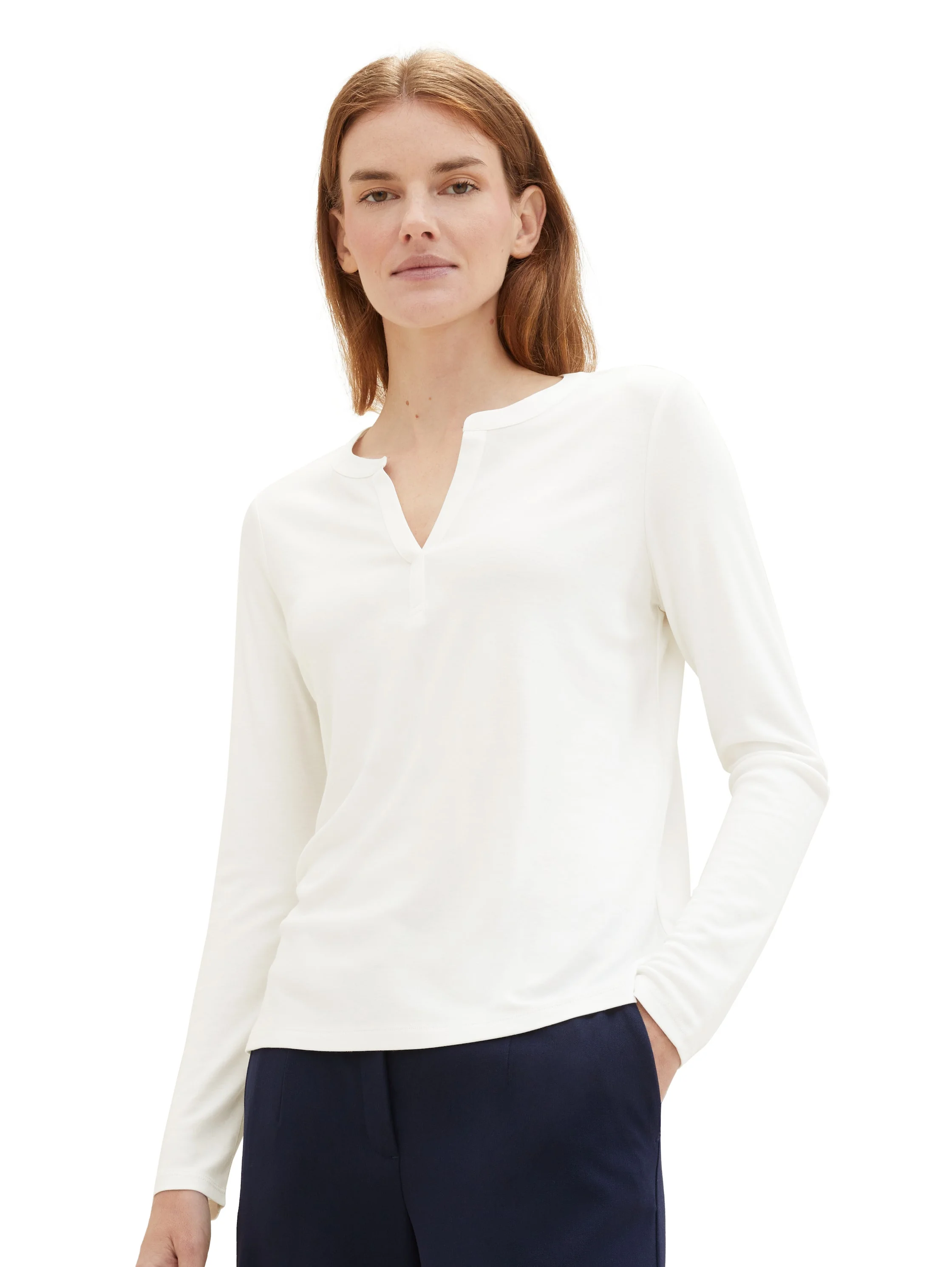 Tom Tailor - T-Shirt Henley Fabric Mix Tom Tailor - T-Shirt Henley Fabric Mix