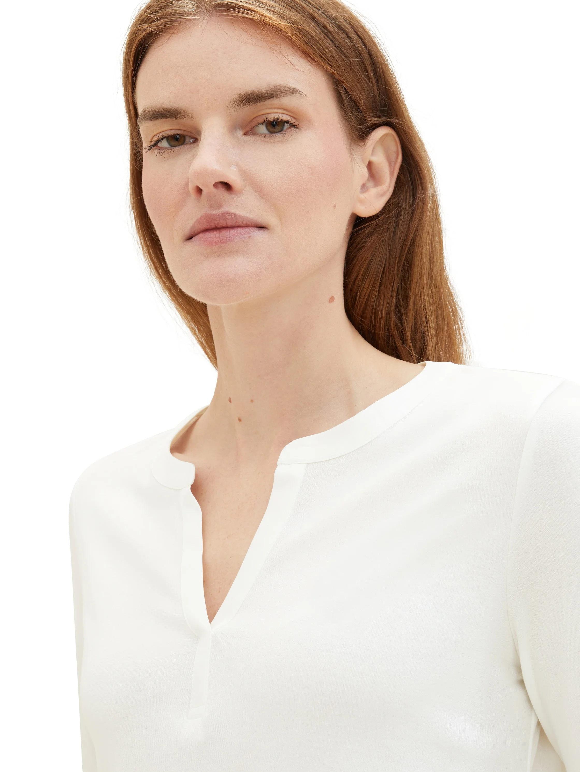 Tom Tailor - T-Shirt Henley Fabric Mix Tom Tailor - T-Shirt Henley Fabric Mix