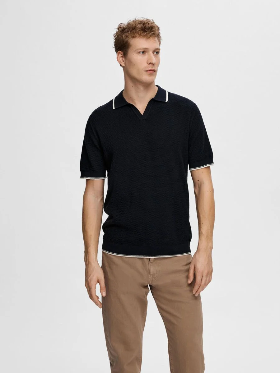 SELECTED MEN - SLHARLO SS KNIT OPEN POLO SELECTED MEN - SLHARLO SS KNIT OPEN POLO