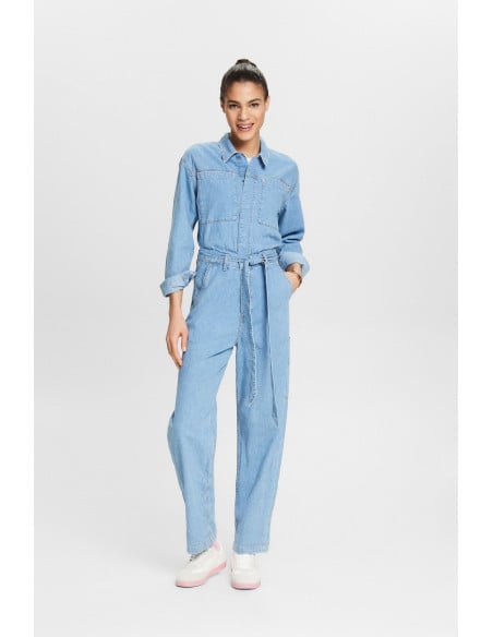 ESPRIT Belted Denim Jumpsuit Size S