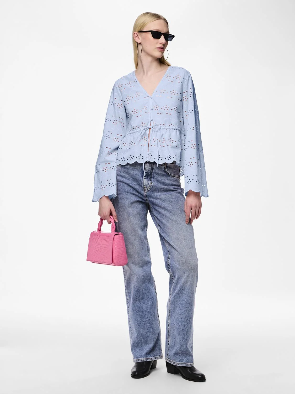 Pieces - PCARMORINE LS EMBRODERI TIE TOP Pieces - PCARMORINE LS EMBRODERI TIE TOP