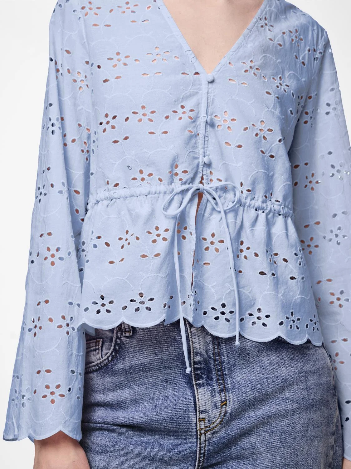 Pieces - PCARMORINE LS EMBRODERI TIE TOP Pieces - PCARMORINE LS EMBRODERI TIE TOP