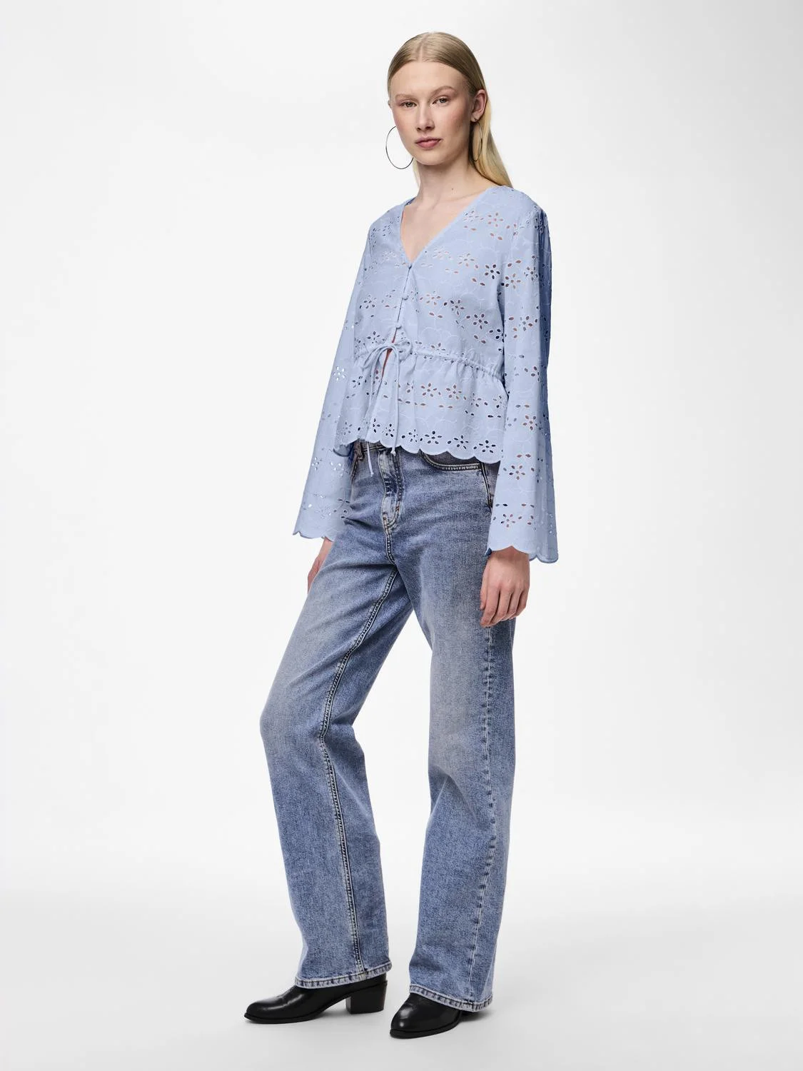 Pieces - PCARMORINE LS EMBRODERI TIE TOP Pieces - PCARMORINE LS EMBRODERI TIE TOP