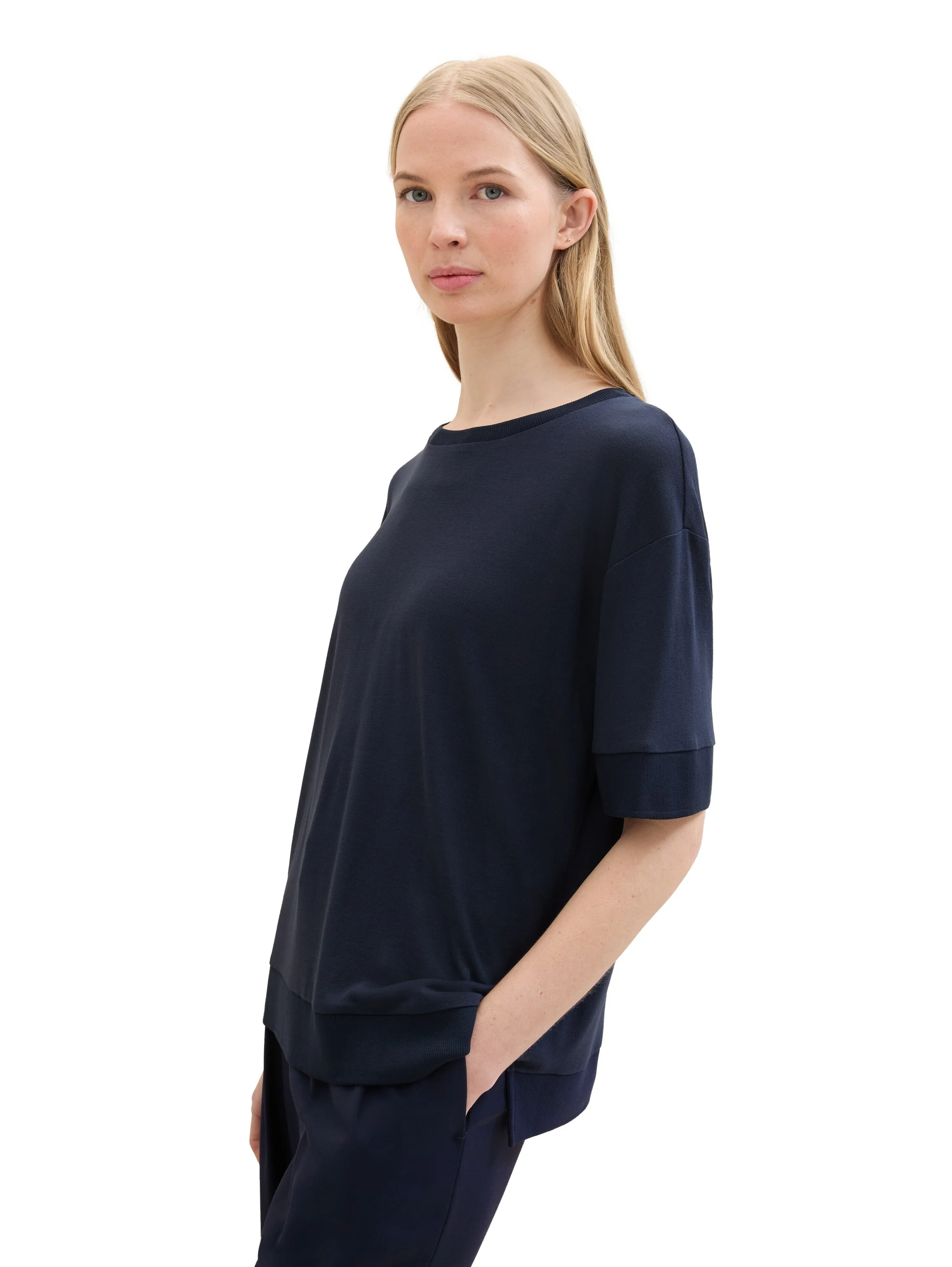 Tom Tailor - T-SHIRT WITH RIB DETAILS Tom Tailor - T-SHIRT WITH RIB DETAILS