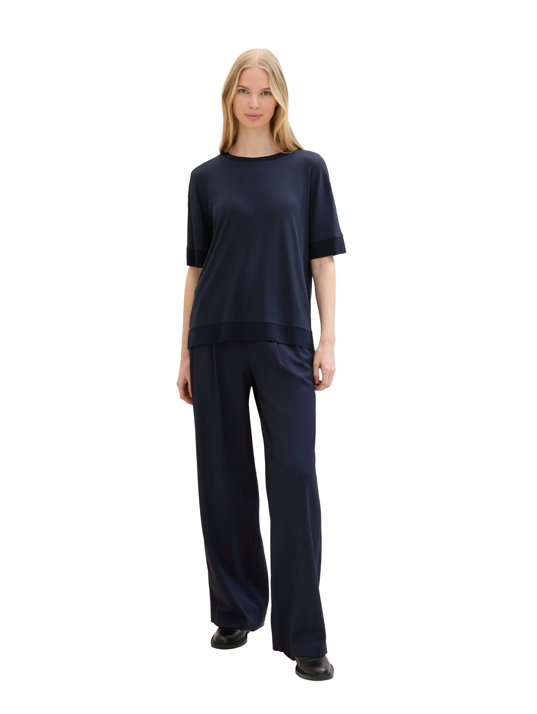 Tom Tailor - T-SHIRT WITH RIB DETAILS Tom Tailor - T-SHIRT WITH RIB DETAILS