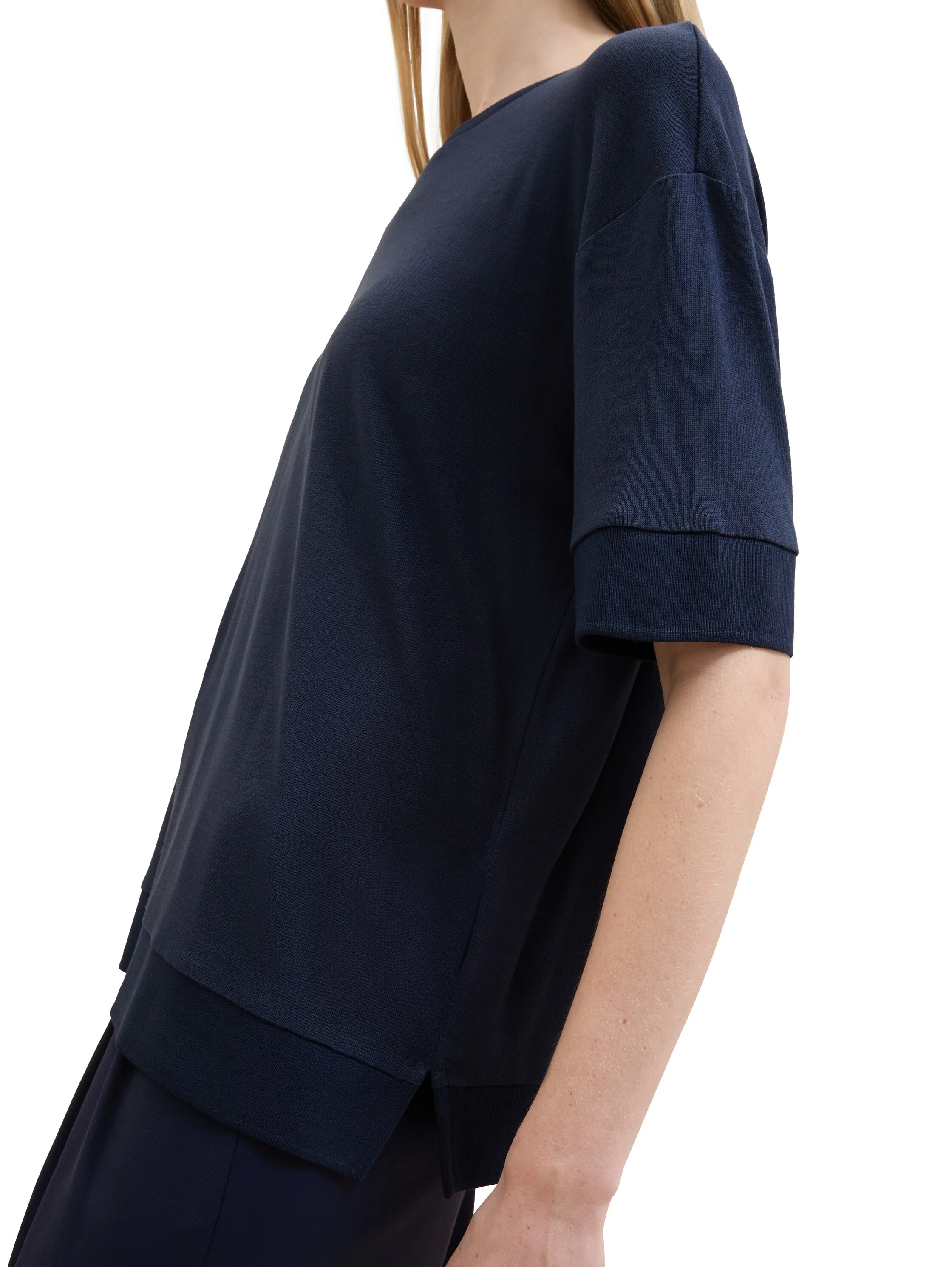 Tom Tailor - T-SHIRT WITH RIB DETAILS Tom Tailor - T-SHIRT WITH RIB DETAILS
