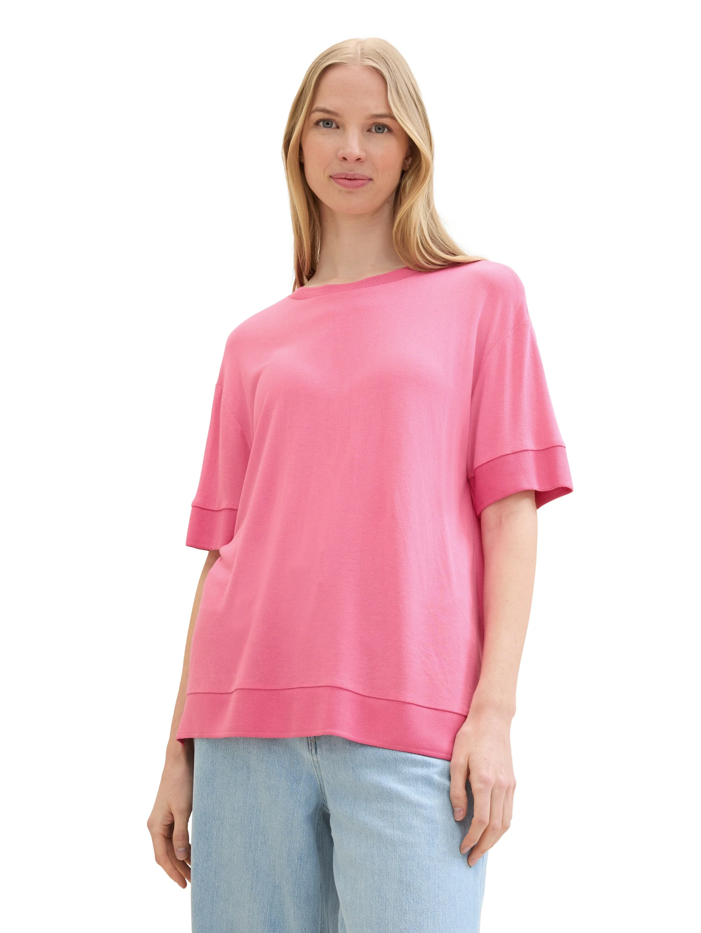 Tom Tailor - T-SHIRT WITH RIB DETAILS Tom Tailor - T-SHIRT WITH RIB DETAILS