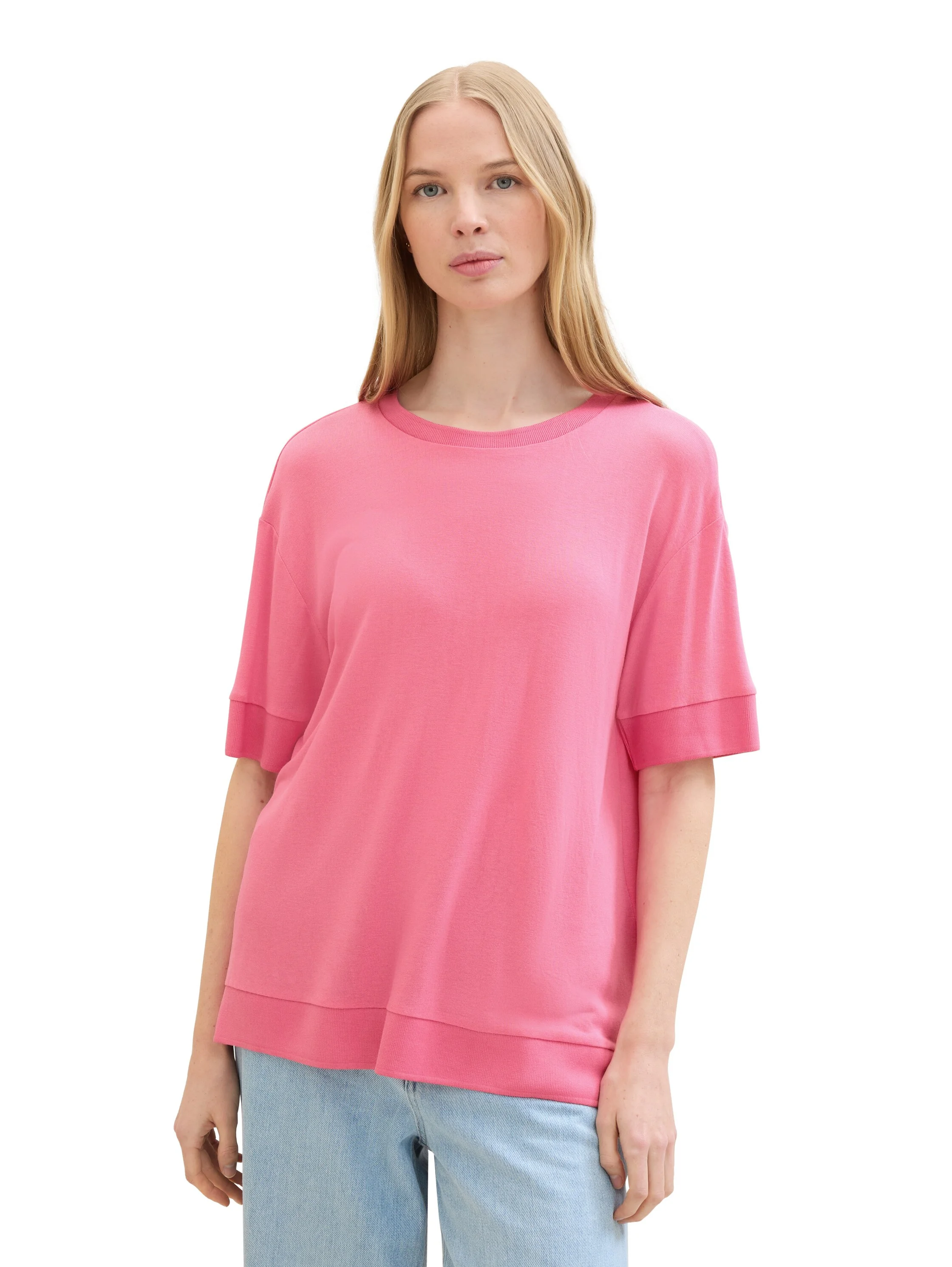 Tom Tailor - T-SHIRT WITH RIB DETAILS Tom Tailor - T-SHIRT WITH RIB DETAILS