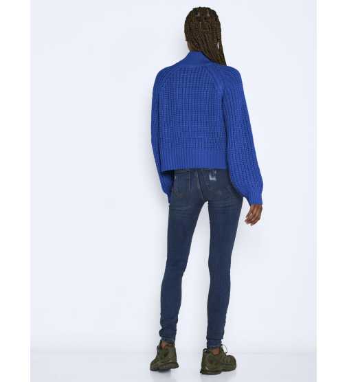 NOISY MAY Damen-Pullover – Langarm, High Neck Mit Reißverschluss, Lockeres Strick-Material, Gerippte Bündchen