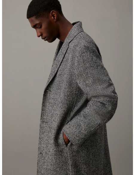CALVIN KLEIN HERRINGBONE WOOL BLEND COAT Size M